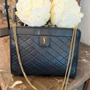 Saint Laurent Victoire Chain Clutch Quilted Lambskin Black Leather Made In Italy